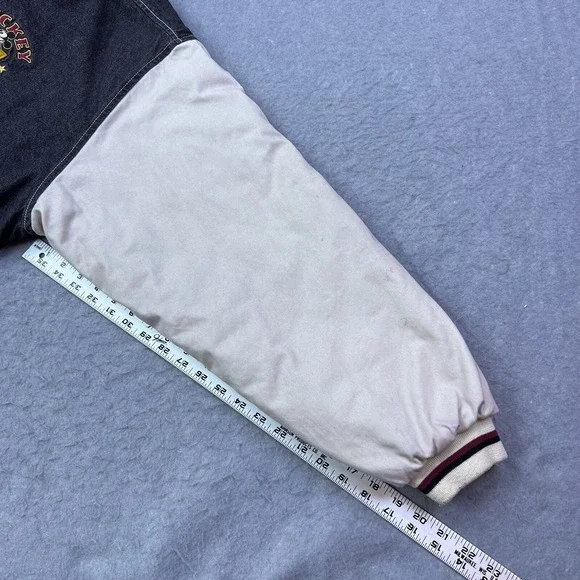 VTG Mickey Mouse True Varsity Jacket XL‎ Black/Tan Disney Bomber 90s Hooded READ - Picture 9 of 16